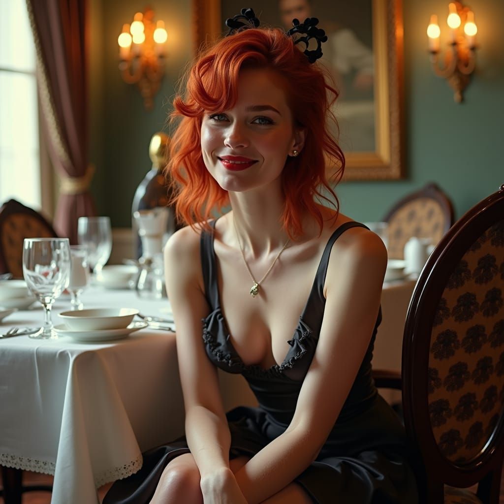 Androgynous Redhead in Sumptuous Dining Room