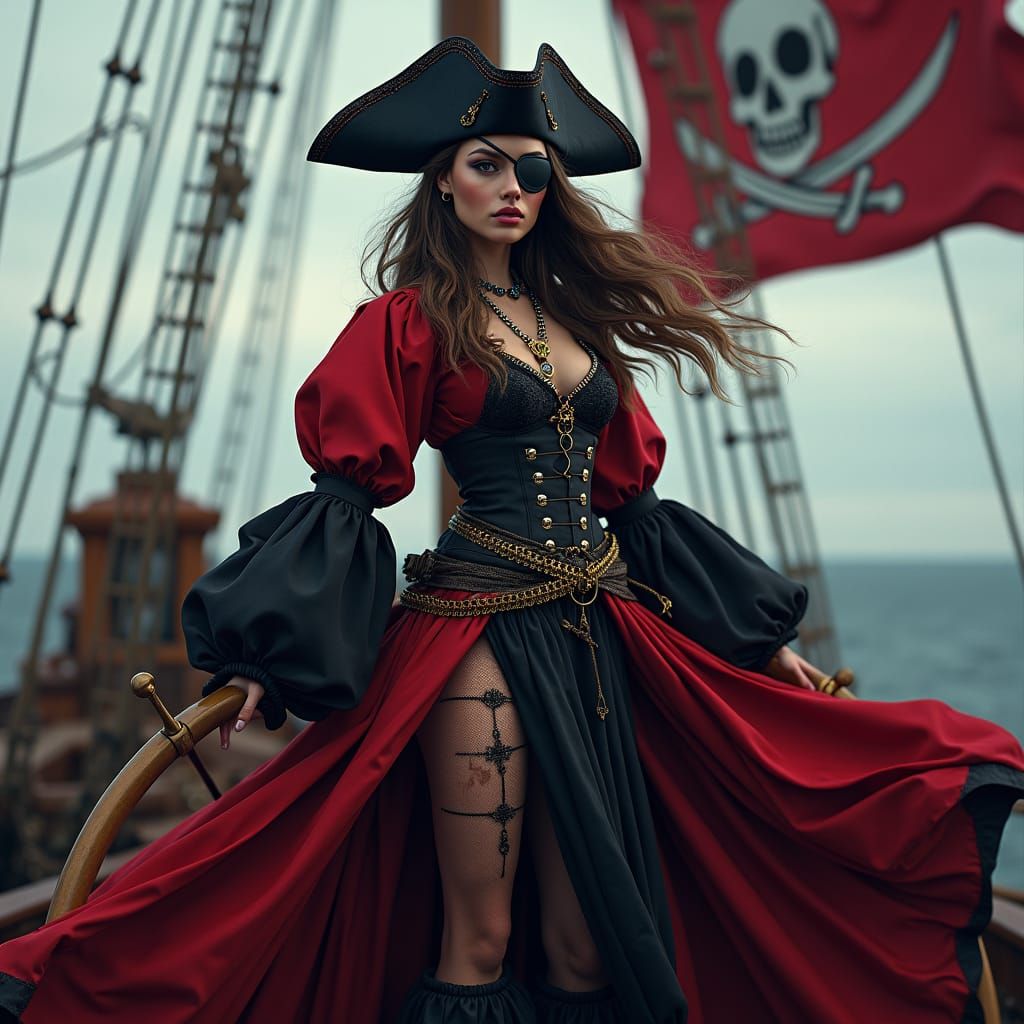 Seductive Female Pirate with Elegant Eye Patch and Grand Pir...