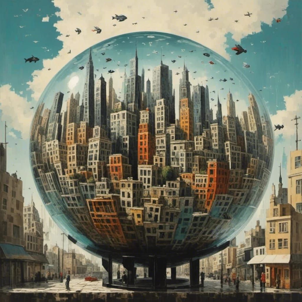 Fishbowl City in Square Block Style