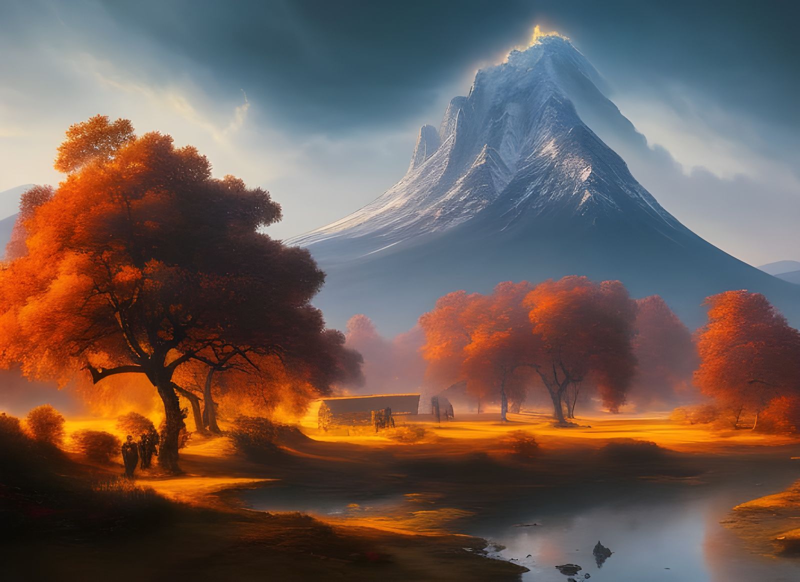 Glowing Apples and Volcano, Hyperrealistic Digital Art