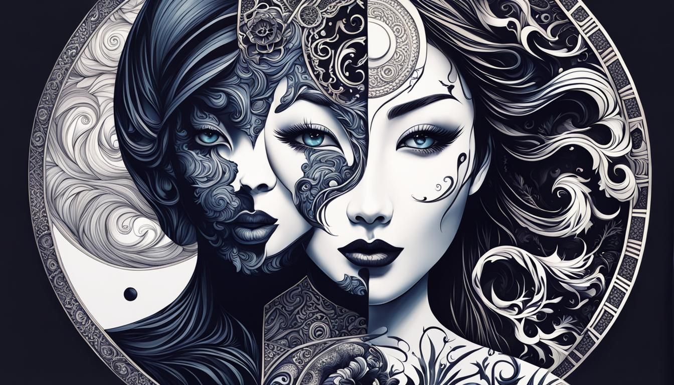 Yin and Yang Woman: Graffiti Art Balance