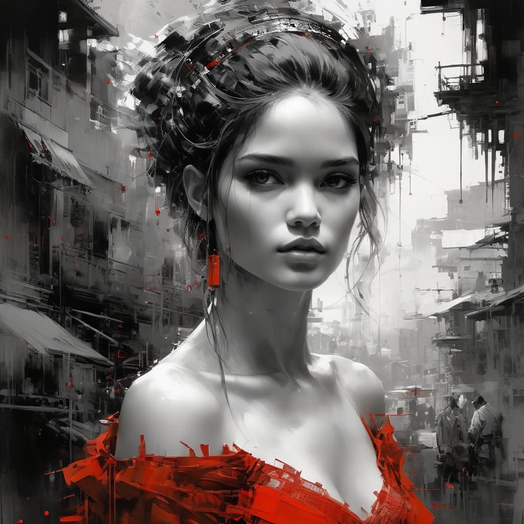 Beautiful Woman Portrait in Monotone Red Fine Art
