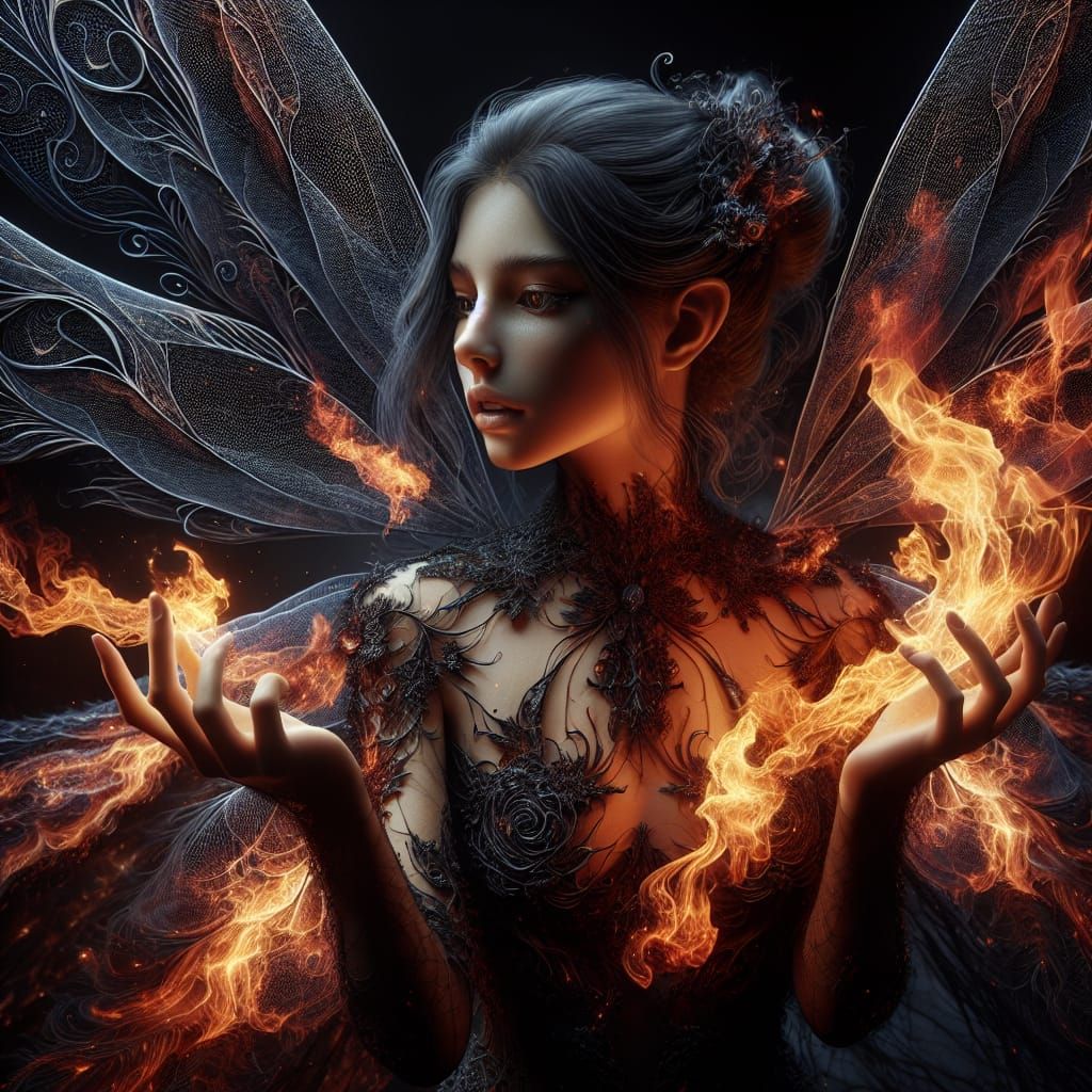 Dark Fairy Sings Song of Fire in a Dance of Flames