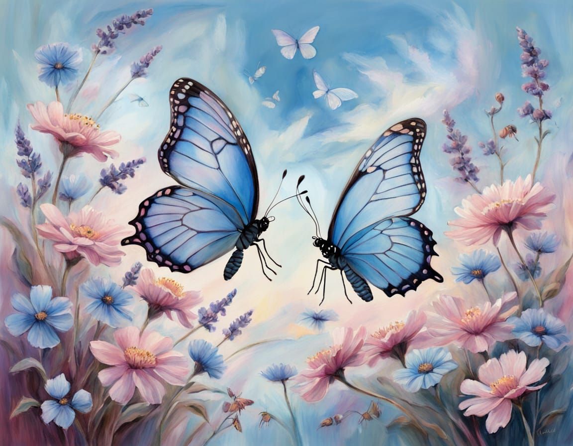 Ethereal Floral Composition with Butterfly in Watercolor