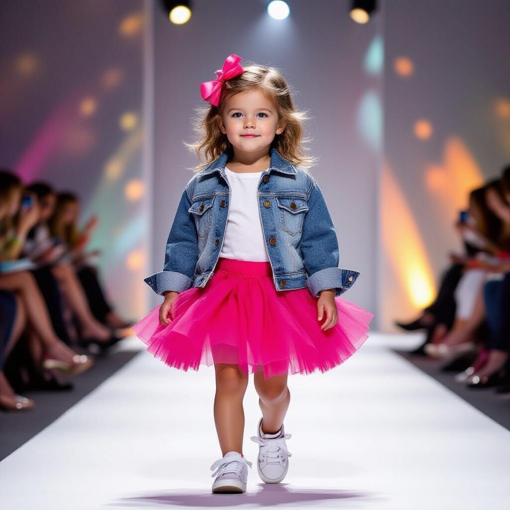 Toddler Girl Struts Fashion Week Runway in Denim and Tutu