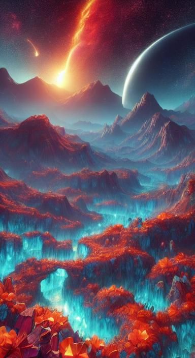 Alien Canyon River with Extraterrestrial Flora