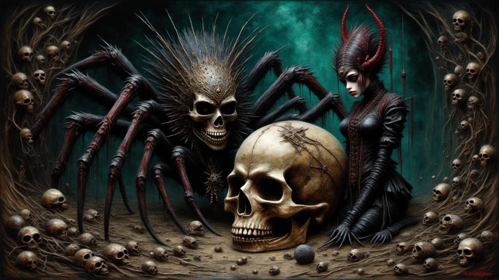 Spider Queen on Skull in Gothic Punk Style