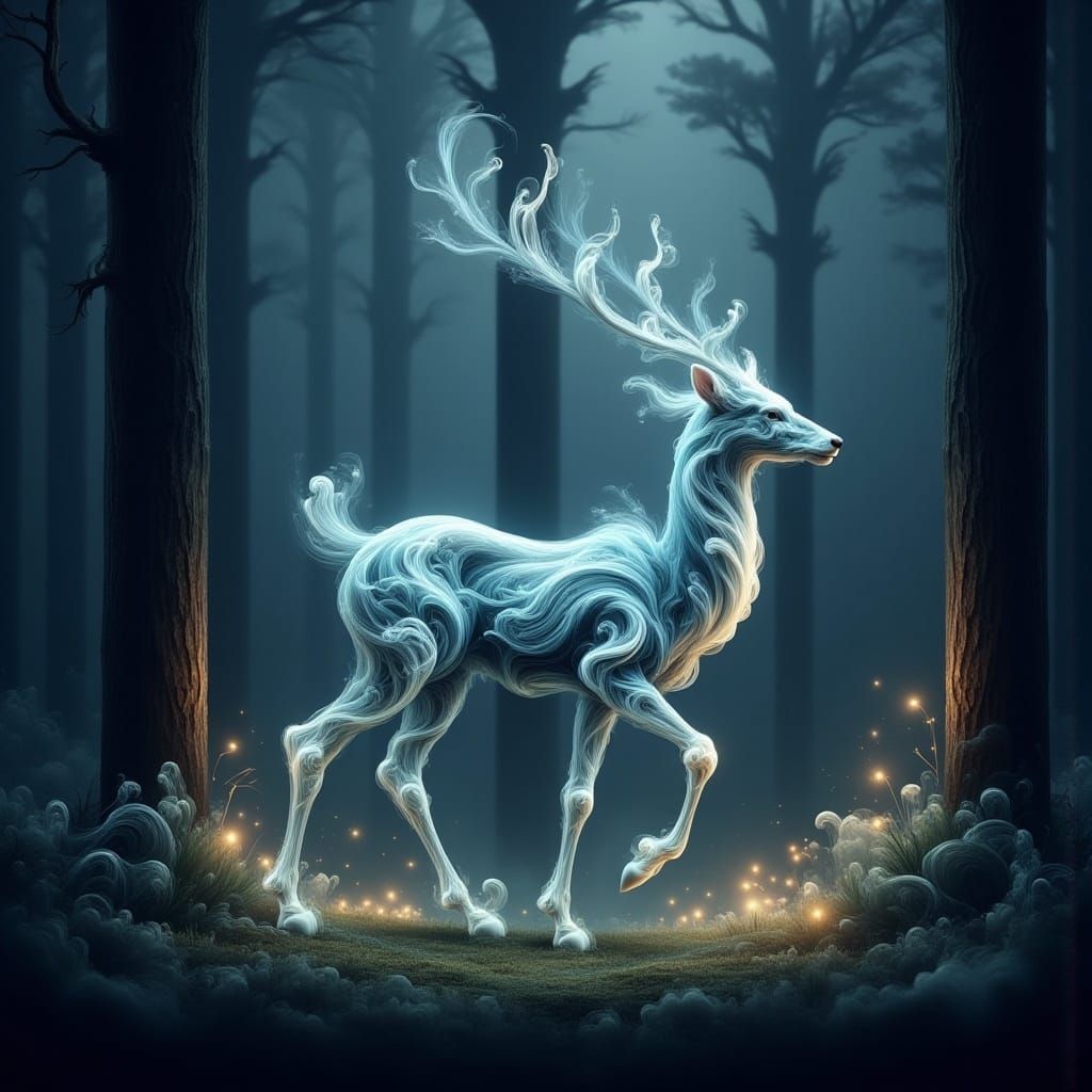 Ethereal Mystic Deer in Enchanted Forest