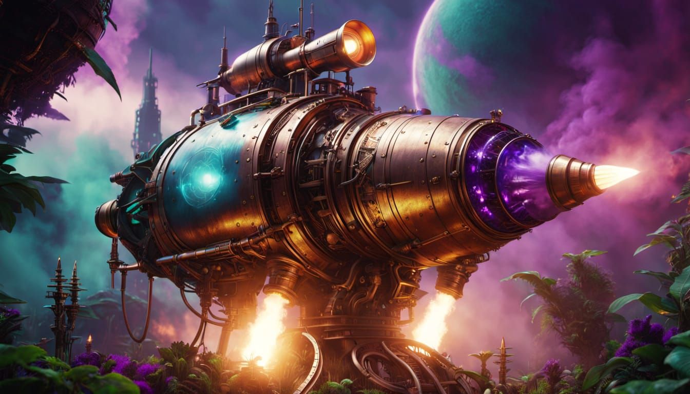 Steampunk Rocket Launch from Alien Planet