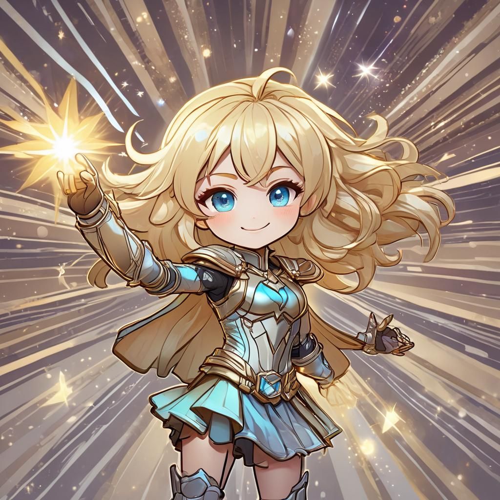 Chibi Superhero Girl Shooting Solar Beam