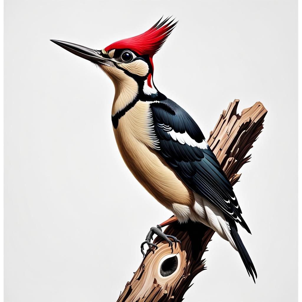Minimalist Surreal Woodpecker Illustration