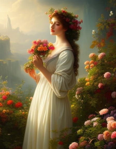 Renaissance Woman's Lush Garden, Matte Painting