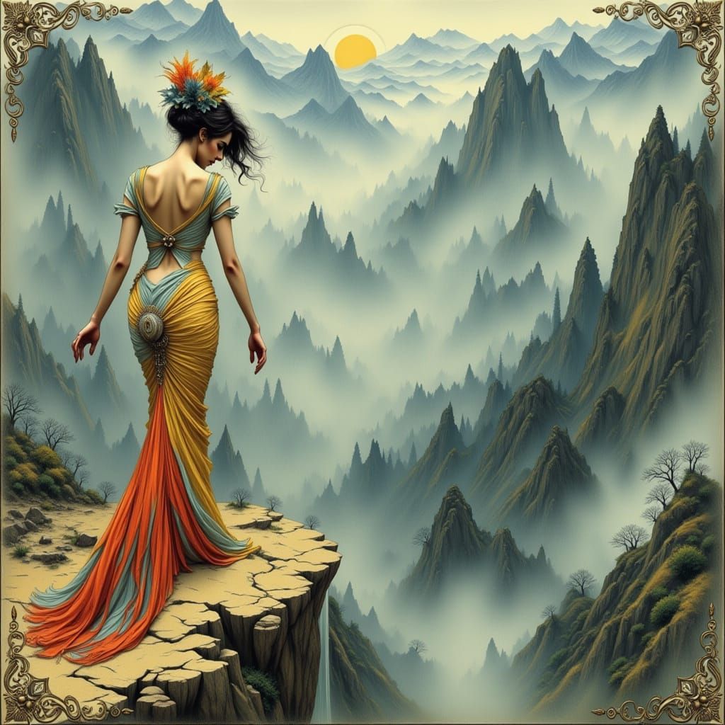 Elegant Woman in Art Nouveau Landscape