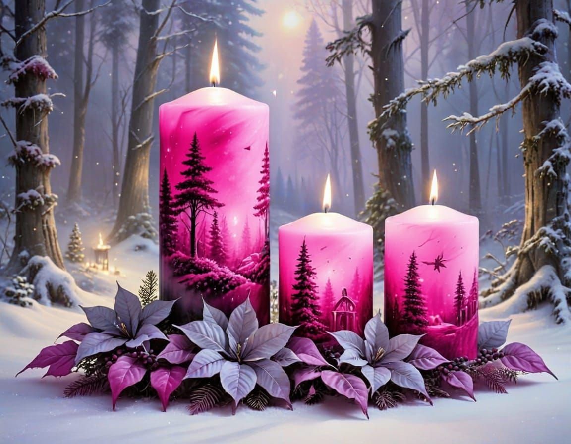 Ethereal Pink Candles in Mystical Mist