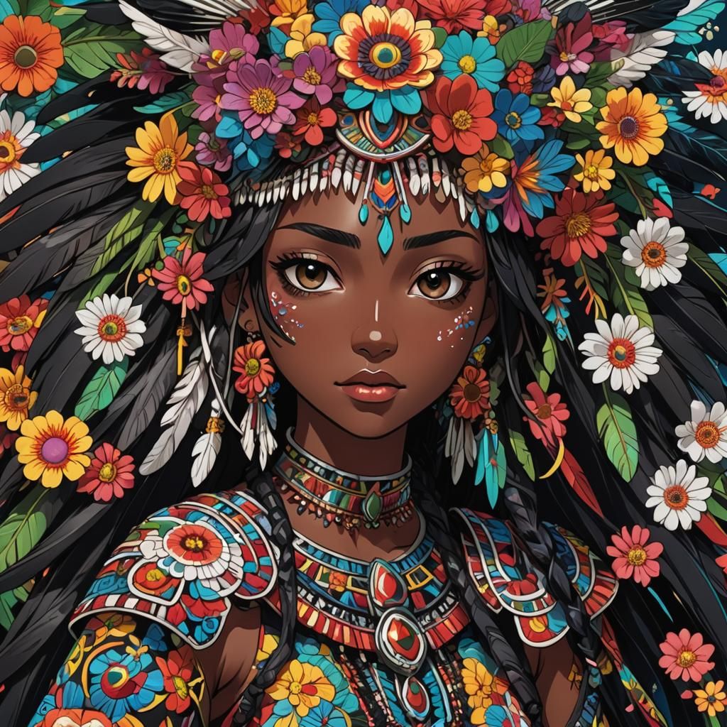 Aztec Woman in Anime Manga Splash Art Style
