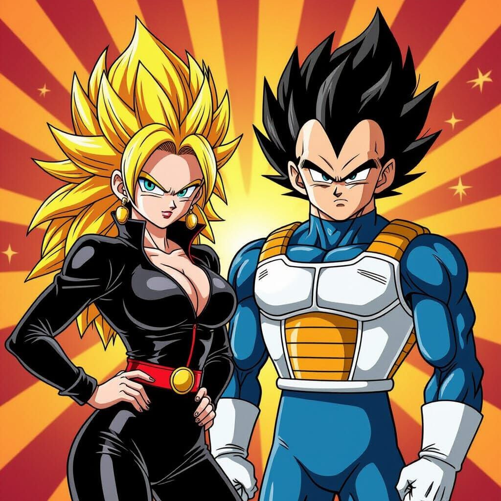 Bulma and Vegeta in Dragon Ball Anime Style
