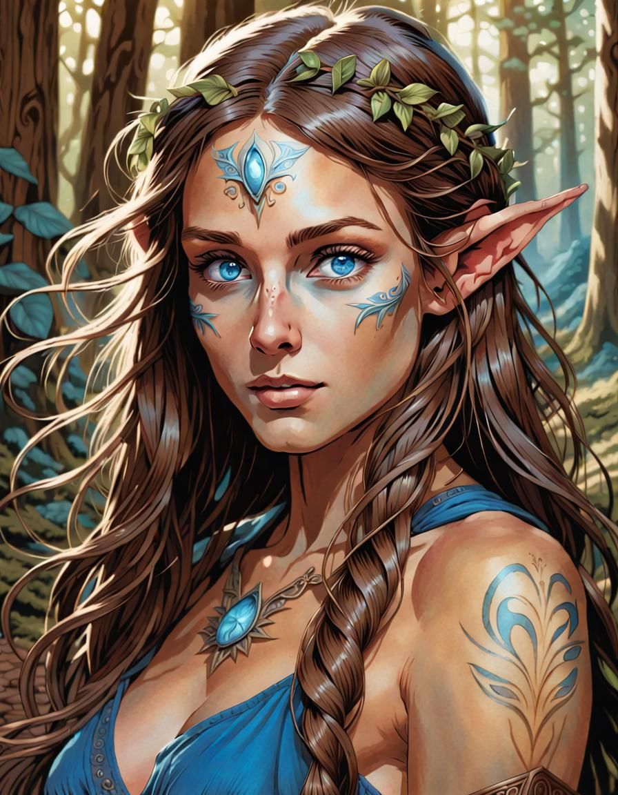 Psychedelic Wood Elf Portrait in Comic Book Art