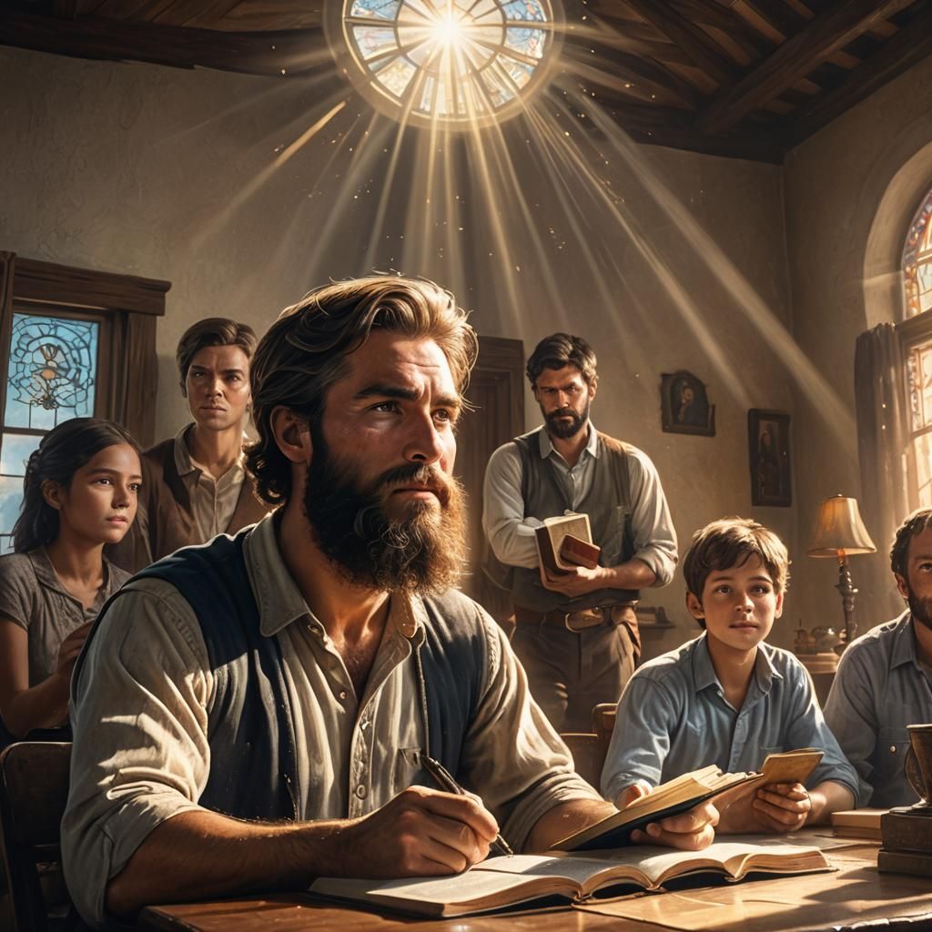 Family Bible Study in Hyperrealistic Digital Art