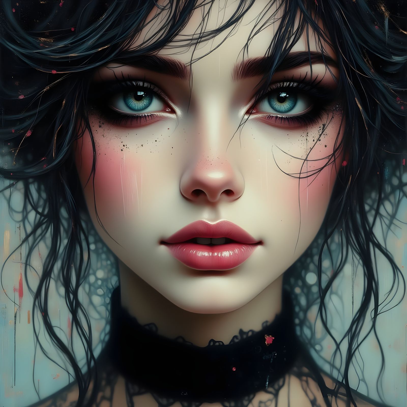 Romantic Goth Goddess with Electric Blue Eyes