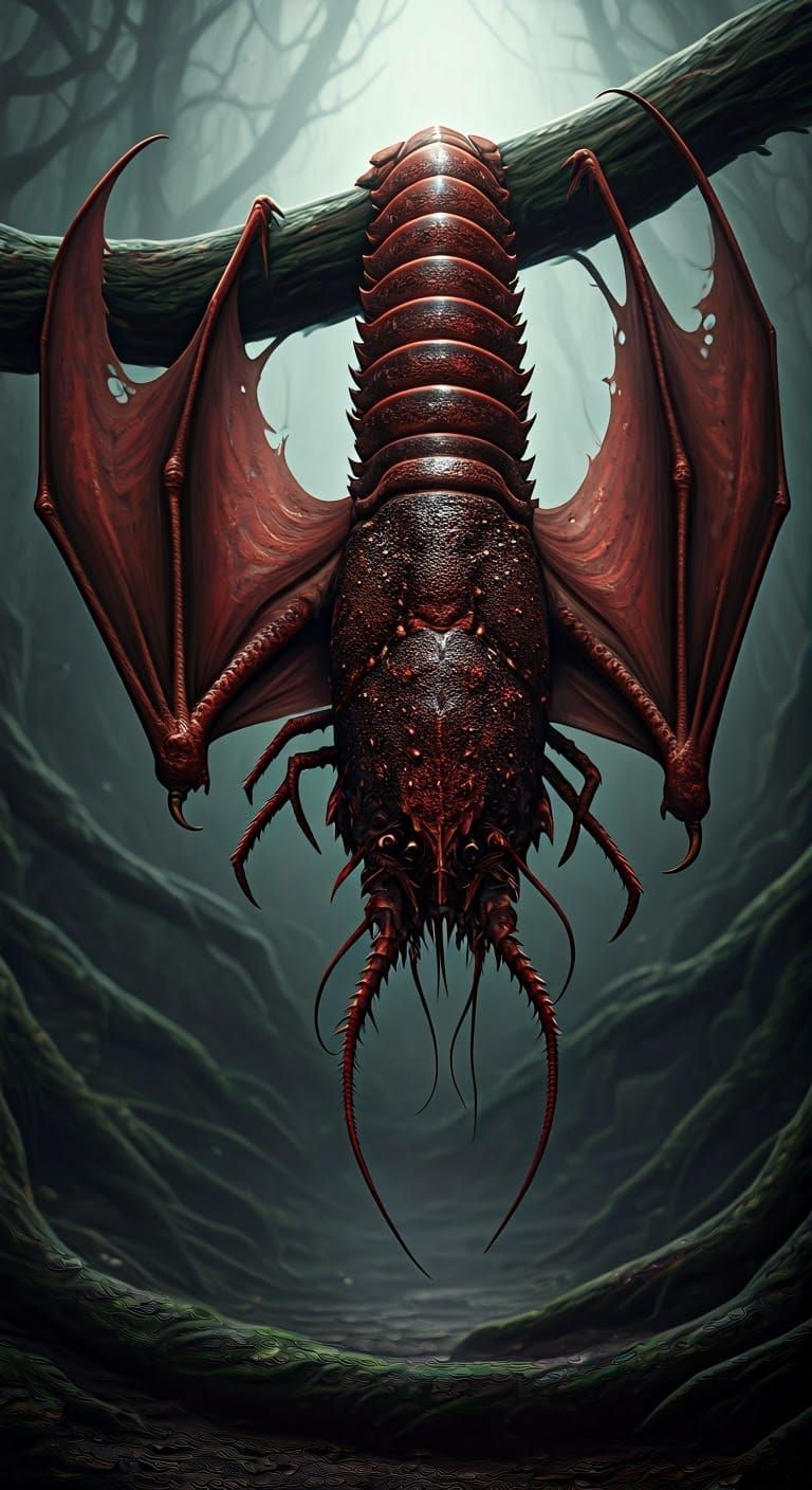 Gothic Lobster Bat Hybrid in Dark Forest