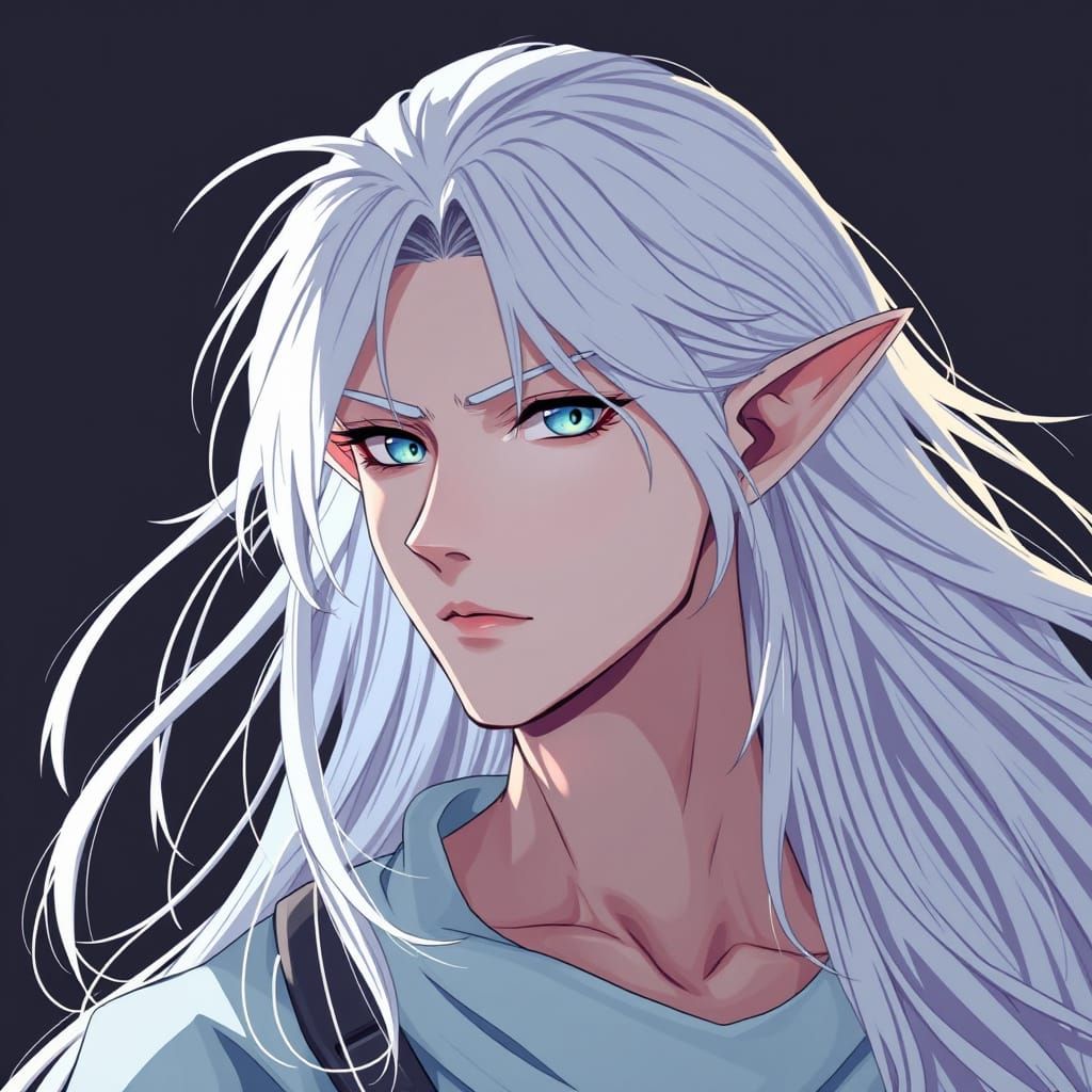 Majestic Anime Elf with Flat Manga Scan Style