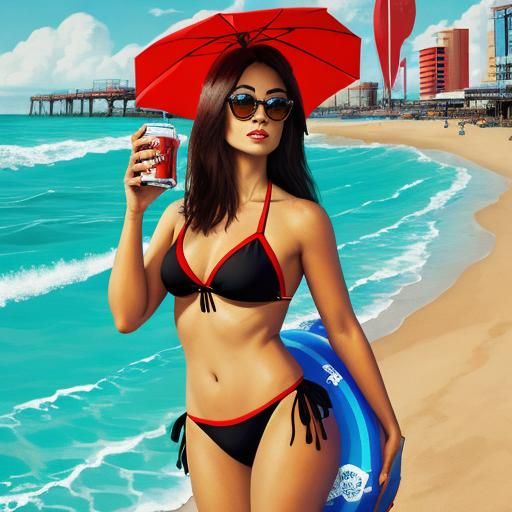Coca-Cola Bear in Bikini, Abstract Beach Art