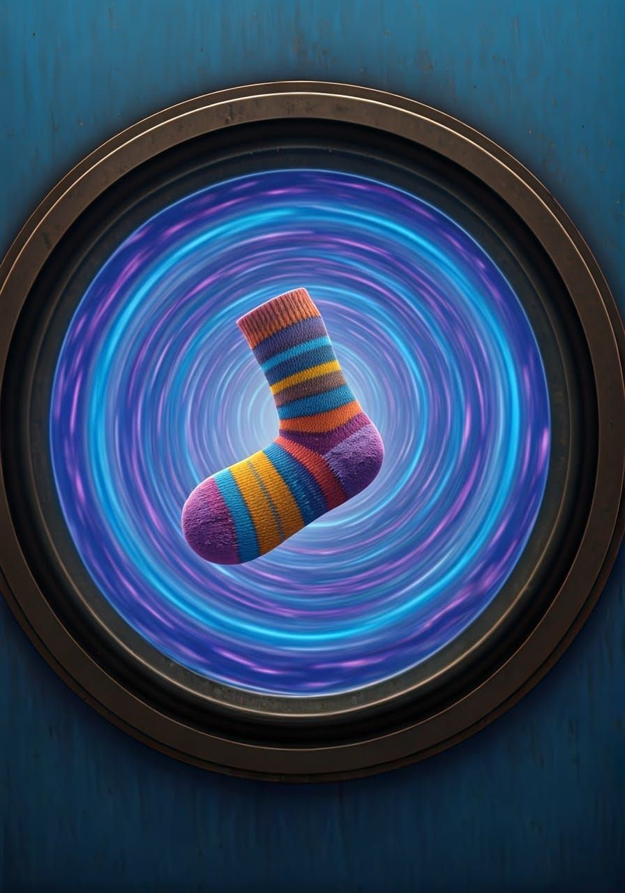 Sock Dives into Retro-Futuristic Portal Within Worn Washing....