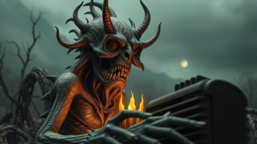 Surreal Post-Apocalyptic Monster in Art Nouveau Fantasy Wond...