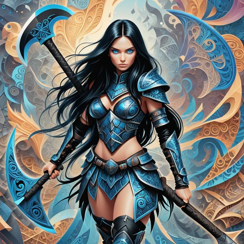 Abstract Fractal Warrior with Zentangle Armor