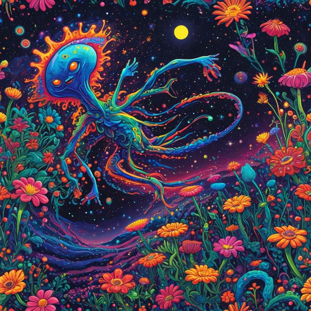 Psychedelic Alien Flora in Pop Art Style