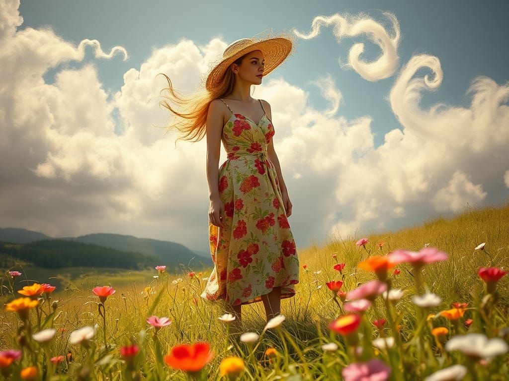 Surrealist Felted Wonderland with Vibrant Floral Dress and W...