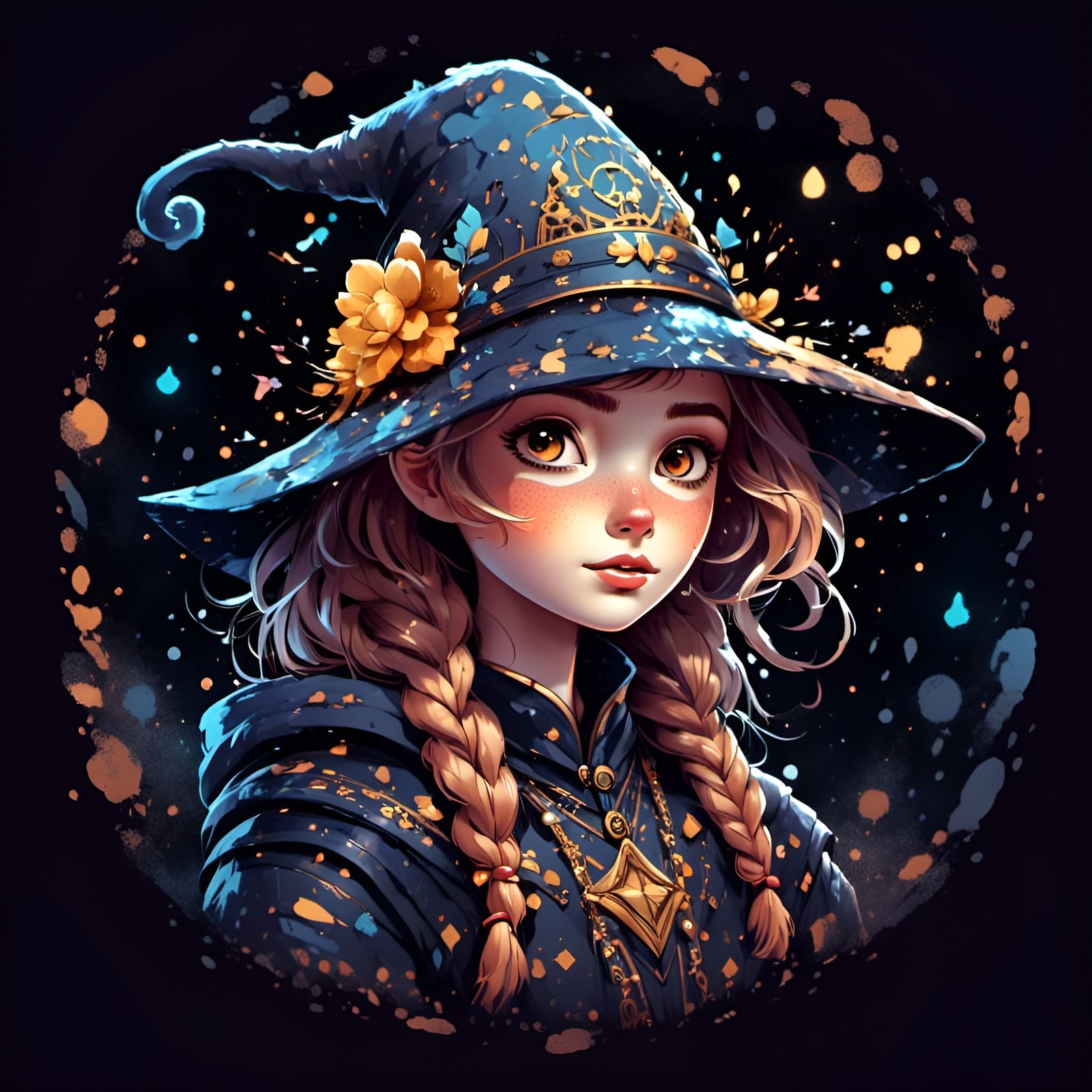 Charming Sorceress Portrait with Luminous Linework
