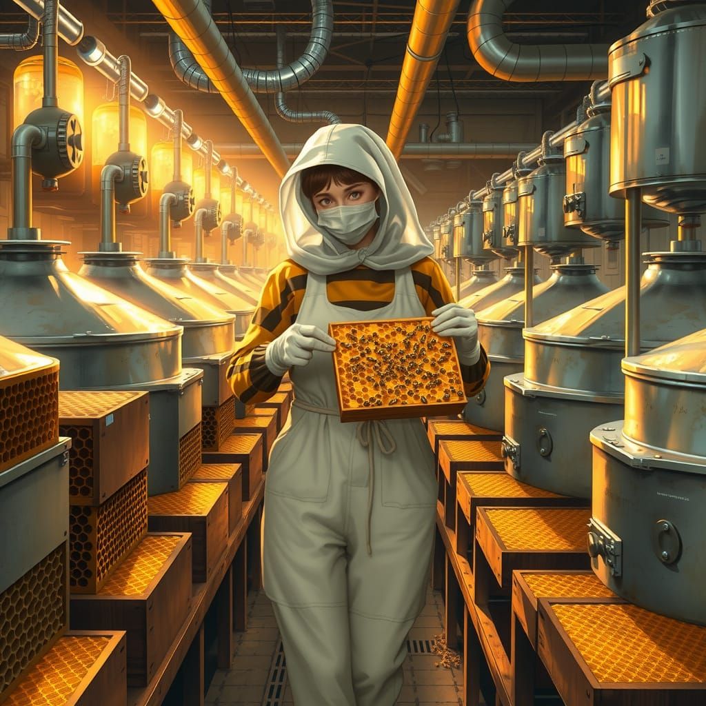 Bee Worker in a Whimsical Honey Factory