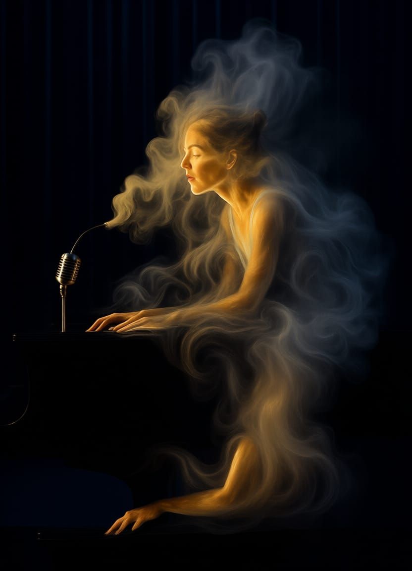 Smoke Woman Sings Melancholy Ballad on Stage