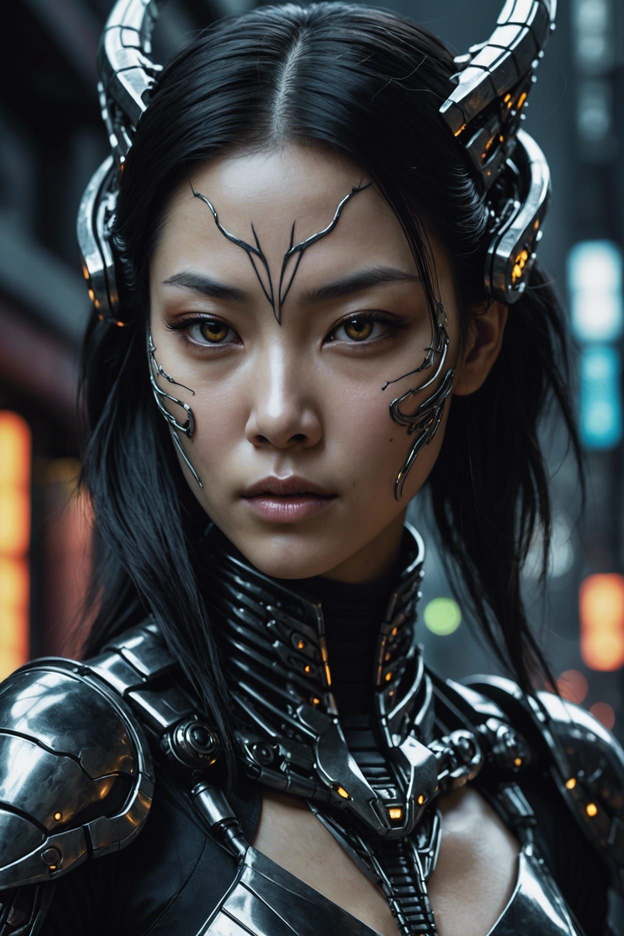 Kitsune Ninja Girl with Cyborg Implants in Osaka