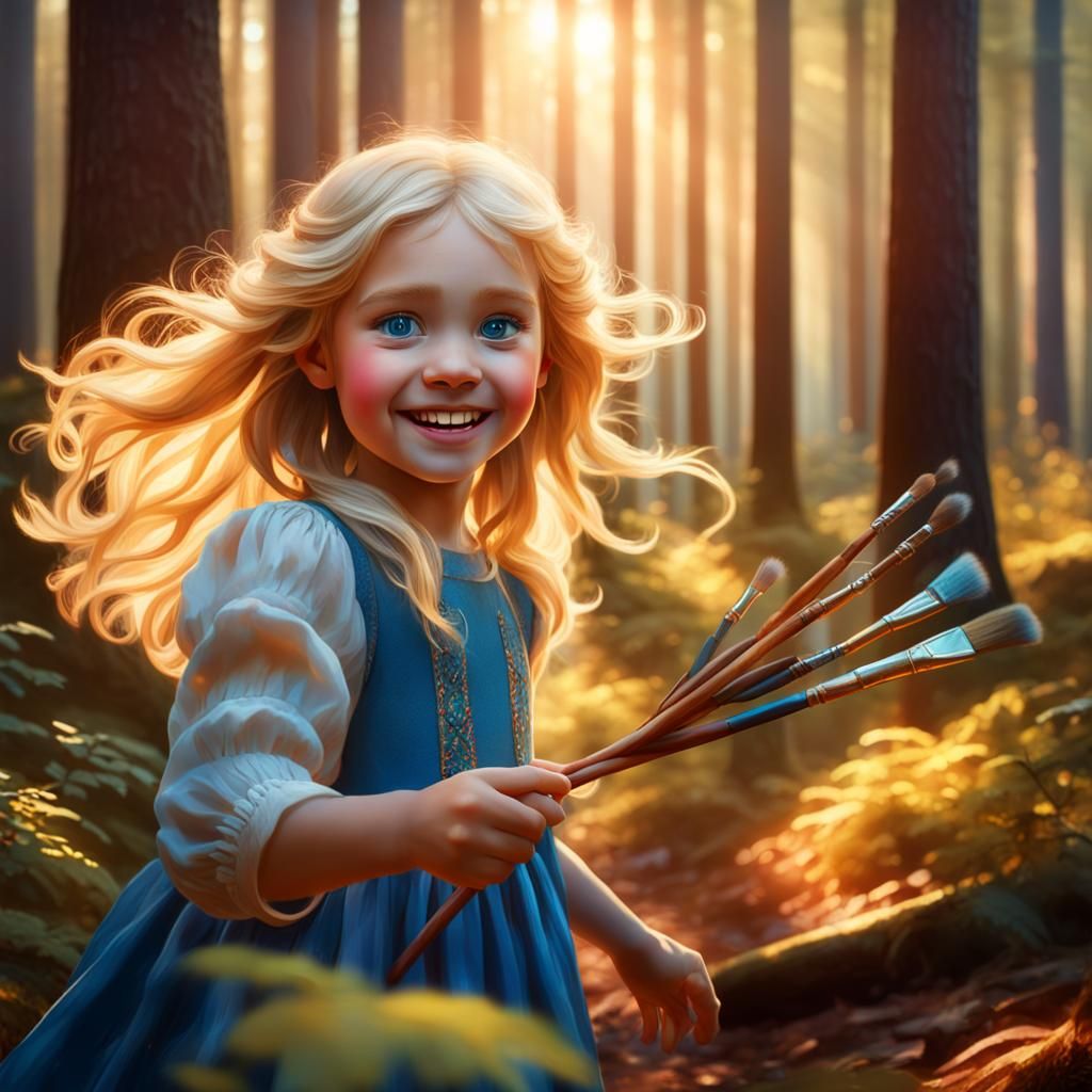 Golden Hour Forest: A Splash Art Portrait