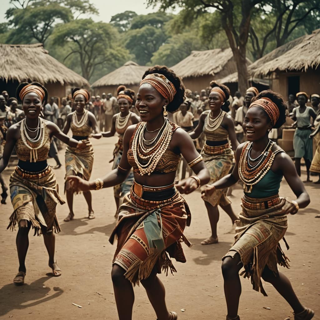 African Girls Dancing: A 1950s Cinematic Still
