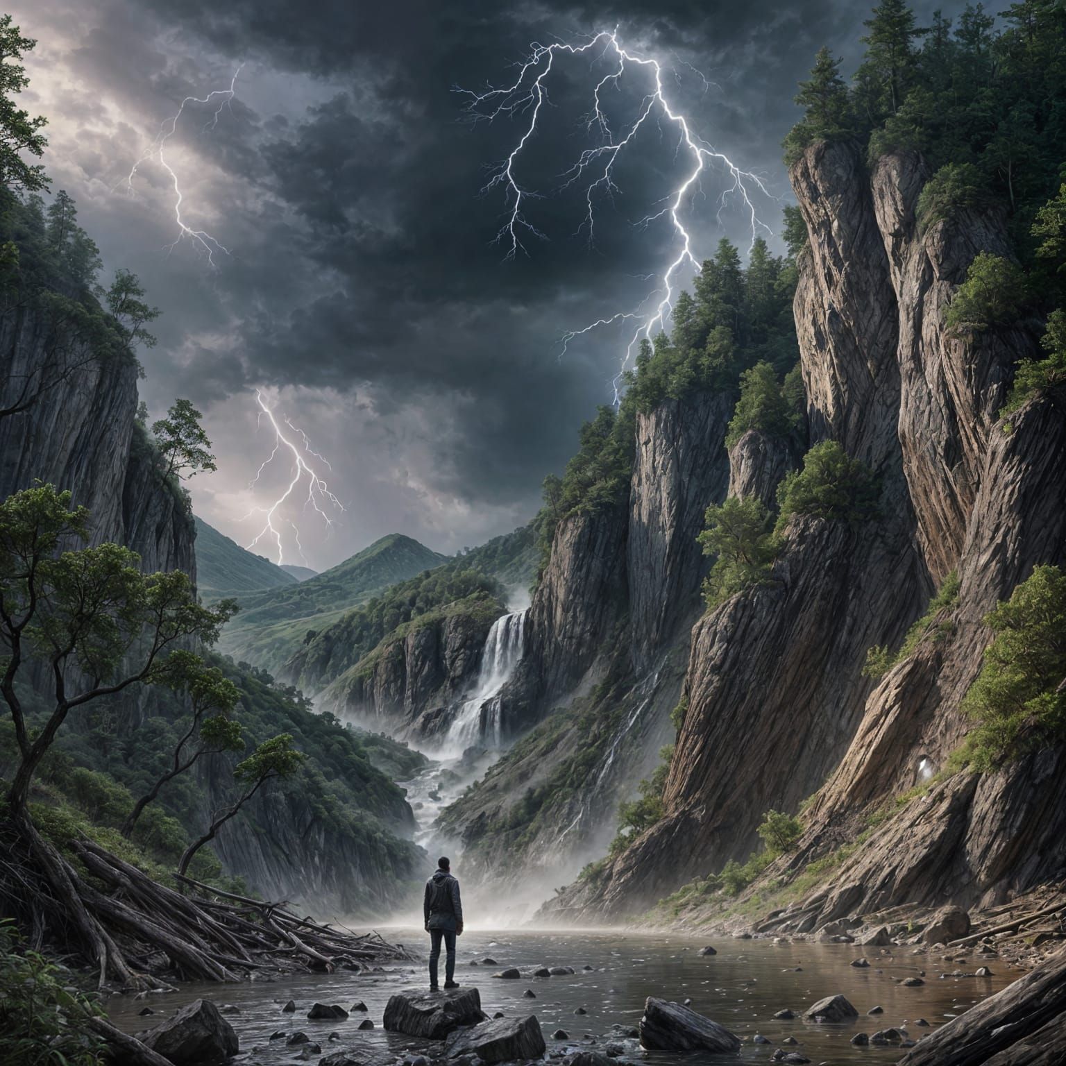 Haunting Valley Scene After Rain in Hyperrealistic Style