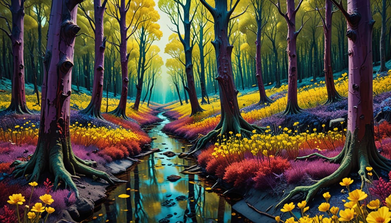 Surrealist Forest Walk: Alcohol Ink Landscape