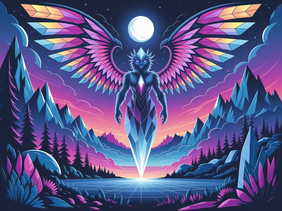 Crystal Creature with Stained Glass Wings