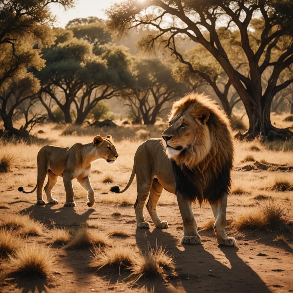 Lion and Human Friendship in Golden Light