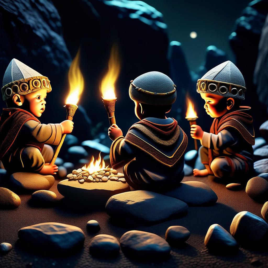 Baby Druids Ceremony at Night: Photorealistic Image
