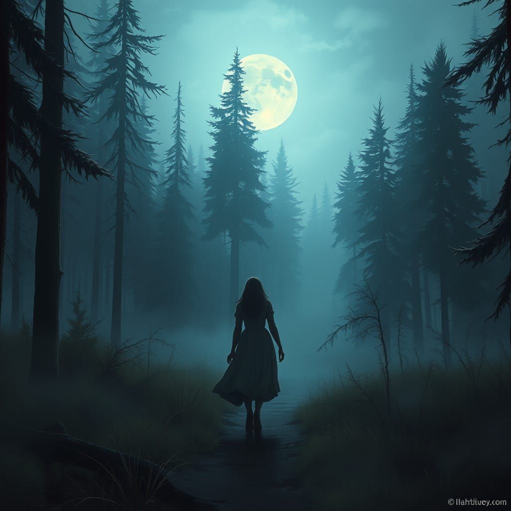 Moonlit Forest Walker in Classical Realist Style