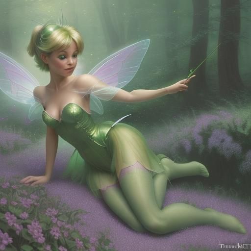 Tinkerbell in Green Pantyhose with Fairy Dust