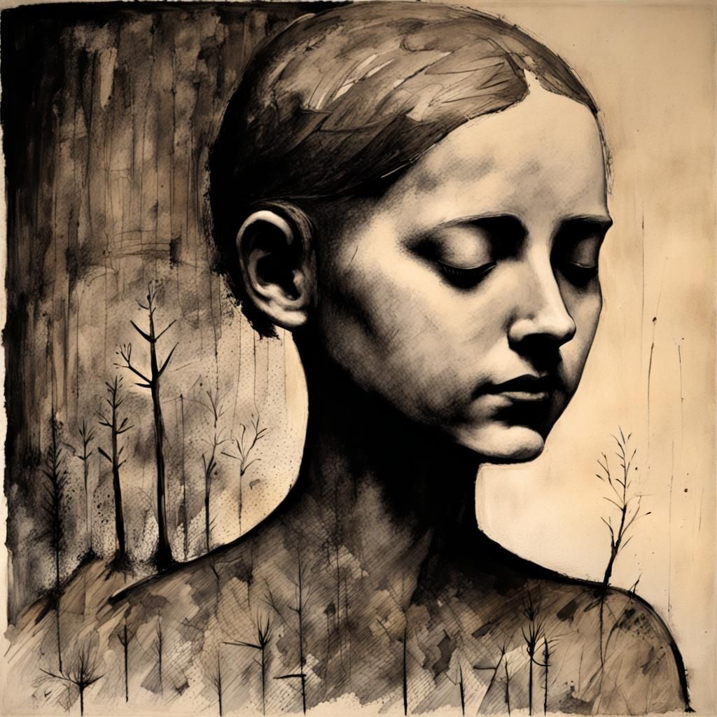 Girl in Secret Garden Inspired by Cubist Art