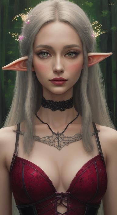 elf ears big glasses  choker lace corset variable lipstick e...