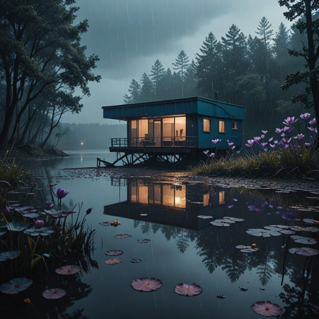 Cinematic Solitude in a Futuristic Retreat