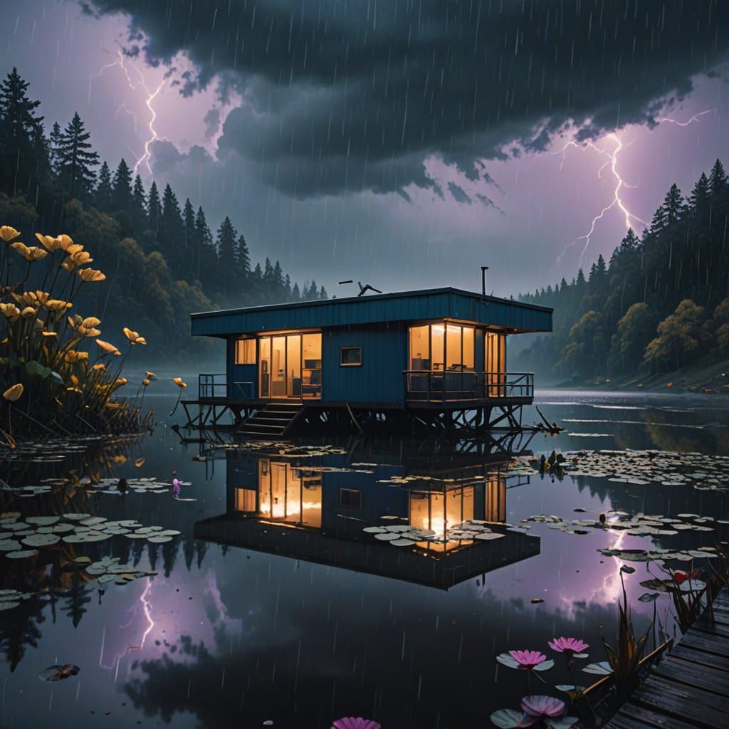 Moody Cabin in the Rain, Inspired by Stalenhag and Kubler-Ko...
