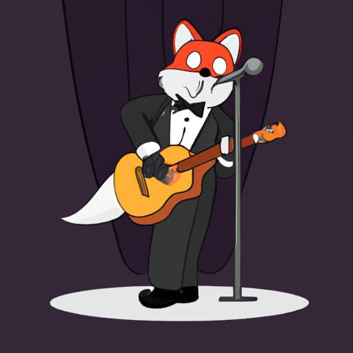 Fox in Tuxedo Playing Guitar on Stage