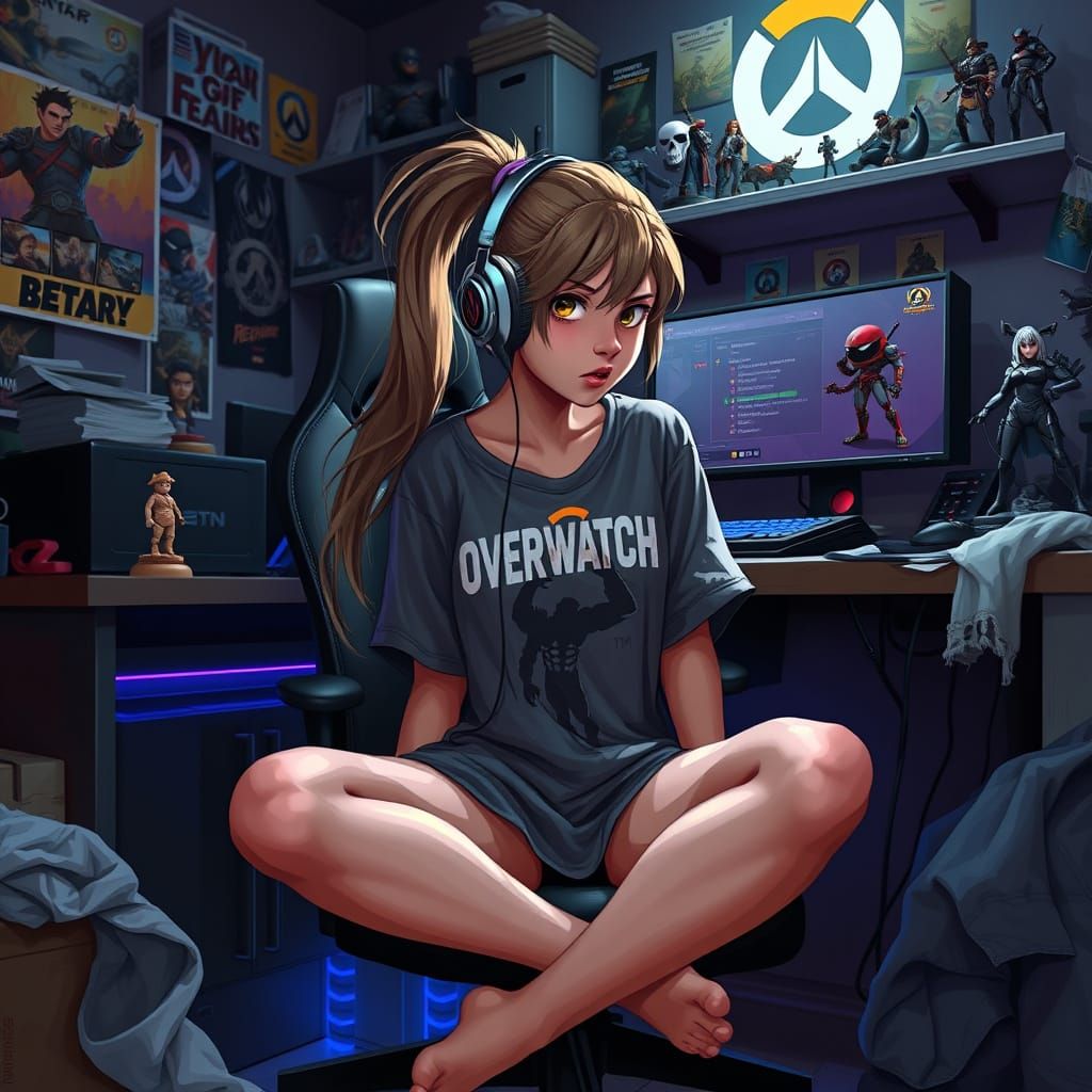 Gamer Girl in Focused Overwatch Mode